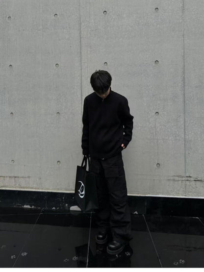 [WXB] KOREAN RIBBED ZIP-UP HIGH COLLAR shirt st4010