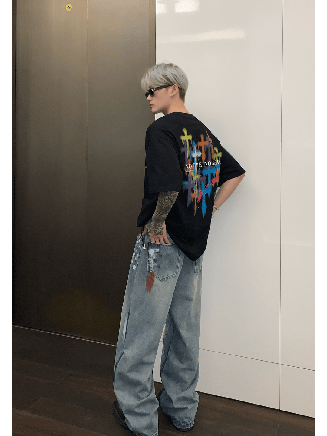 [CUIBUJU] street graffiti contrast color straight jeans st1759