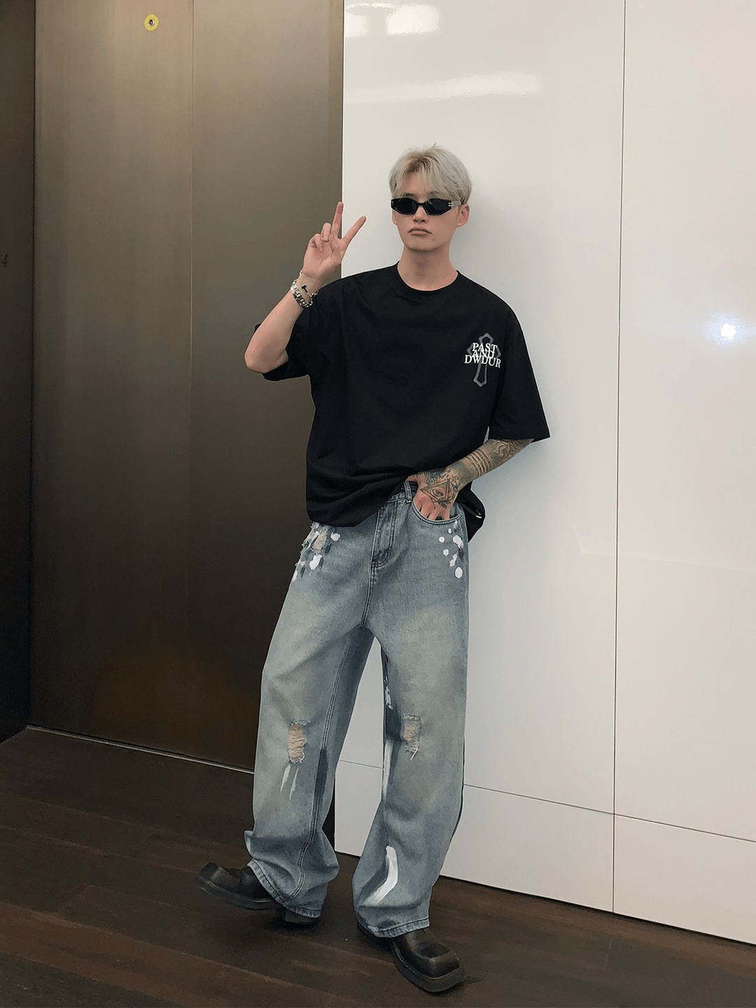 [CUIBUJU] street graffiti contrast color straight jeans st1759