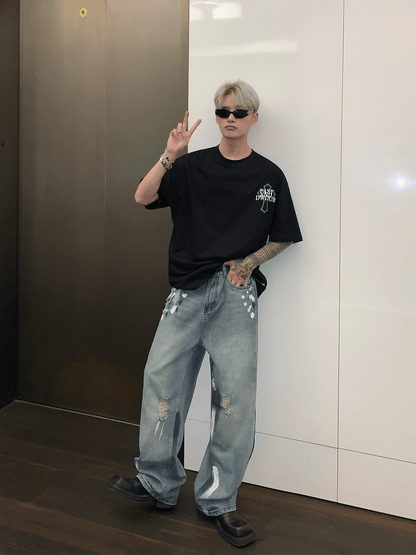 [CUIBUJU] street graffiti contrast color straight jeans st1759