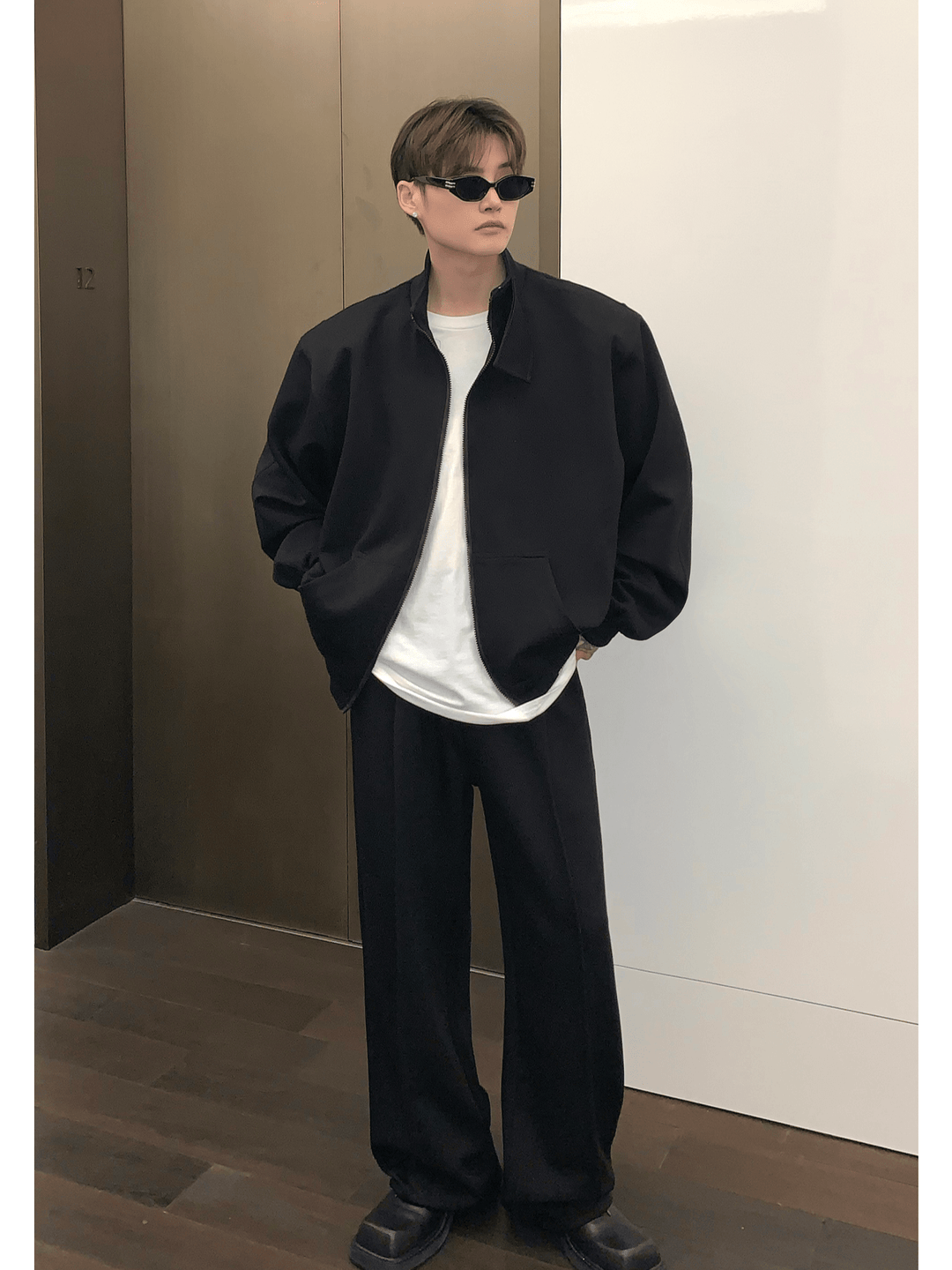[CUIBUJU] Stand collar shoulder pad cardigan sweater set-up st1811