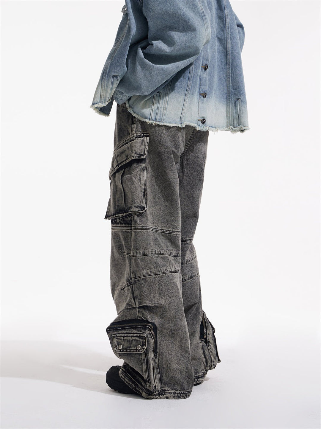 [PEOPLESTYLE] Multi-pocket wide leg casual jeans st2096