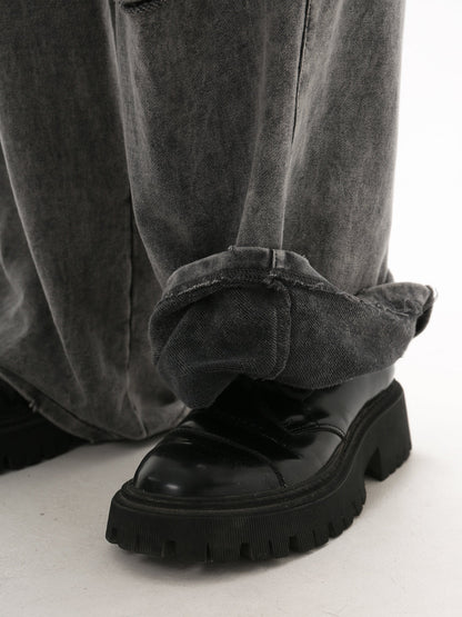 [GIBBYCNA] Damage Zipper Hoodie & Wide-leg Damage Sweatpants st2036