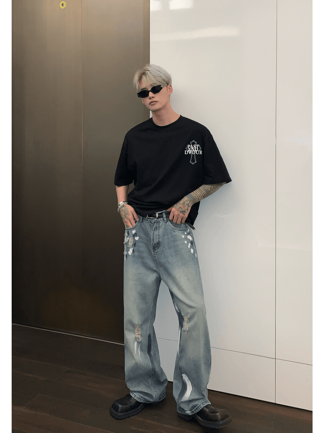 [CUIBUJU] street graffiti contrast color straight jeans st1759