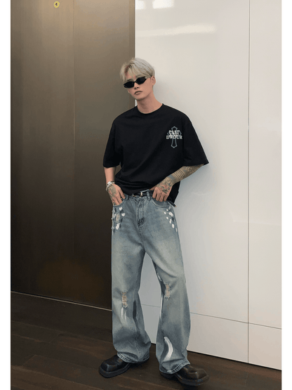 [CUIBUJU] street graffiti contrast color straight jeans st1759