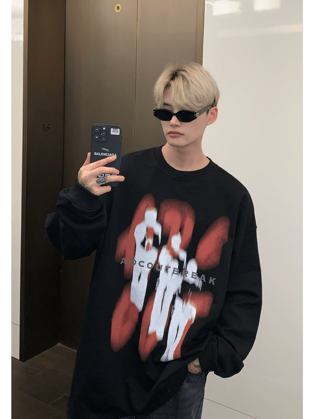 [CUIBUJU] color contrast printing sweater ST1846