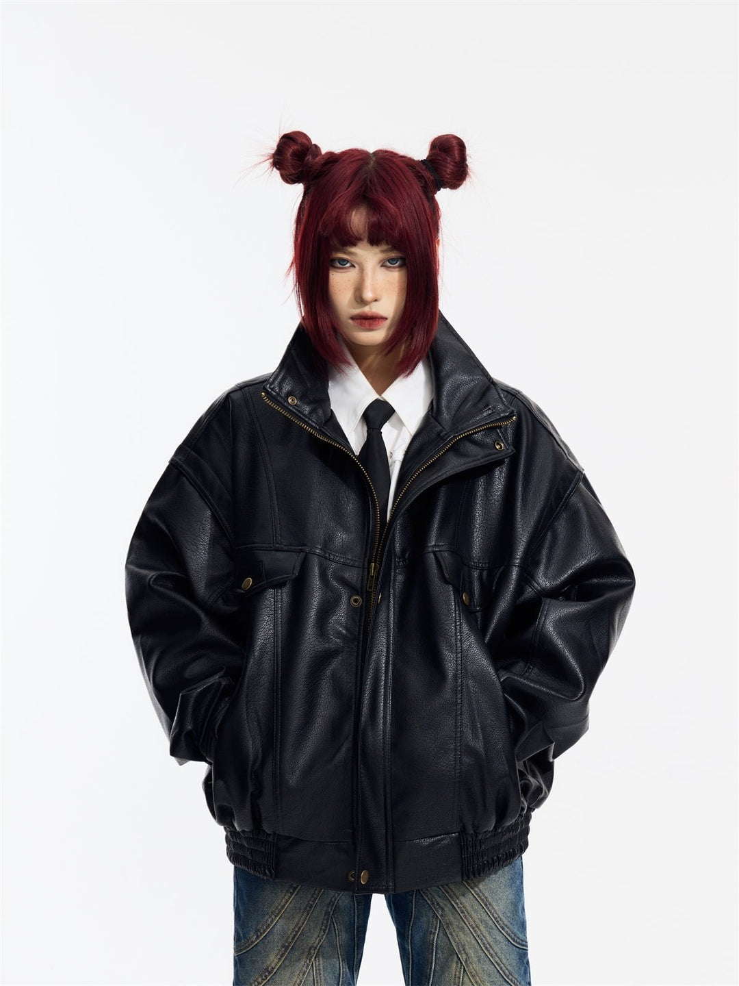 [PeopleStyle] Genderless wear silhouette fashionable leather jacket st1789