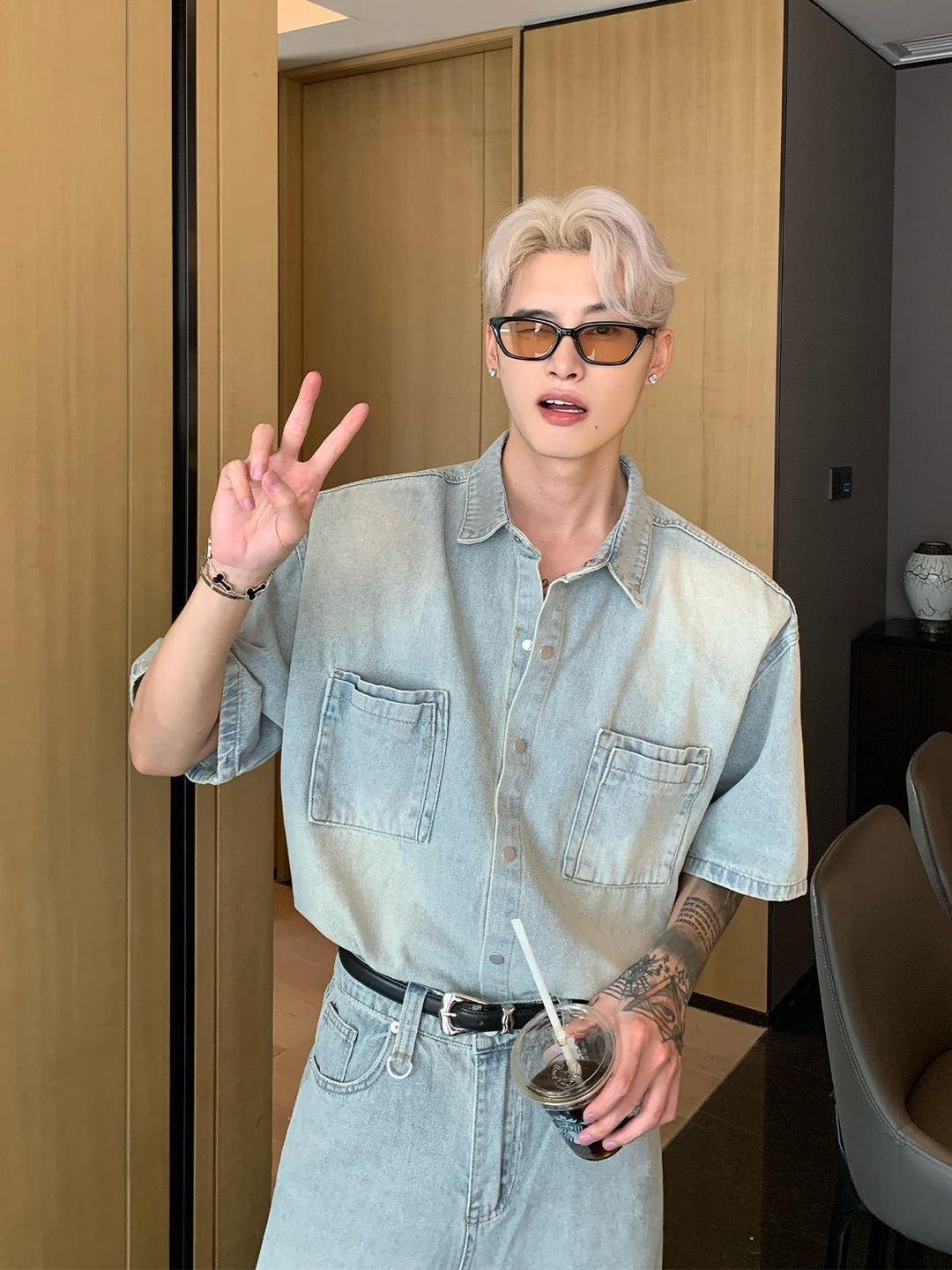 [CUIBUJU] Niche made washed denim set up st1720