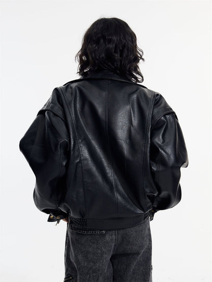 [PeopleStyle] Genderless wear silhouette fashionable leather jacket st1789