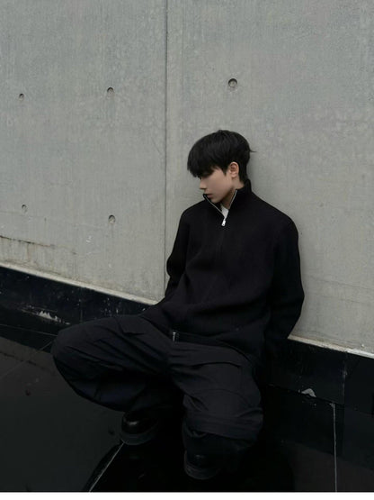 [WXB] KOREAN RIBBED ZIP-UP HIGH COLLAR shirt st4010