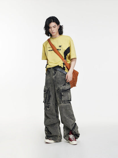 [PEOPLESTYLE] Multi-pocket wide leg casual jeans st2096
