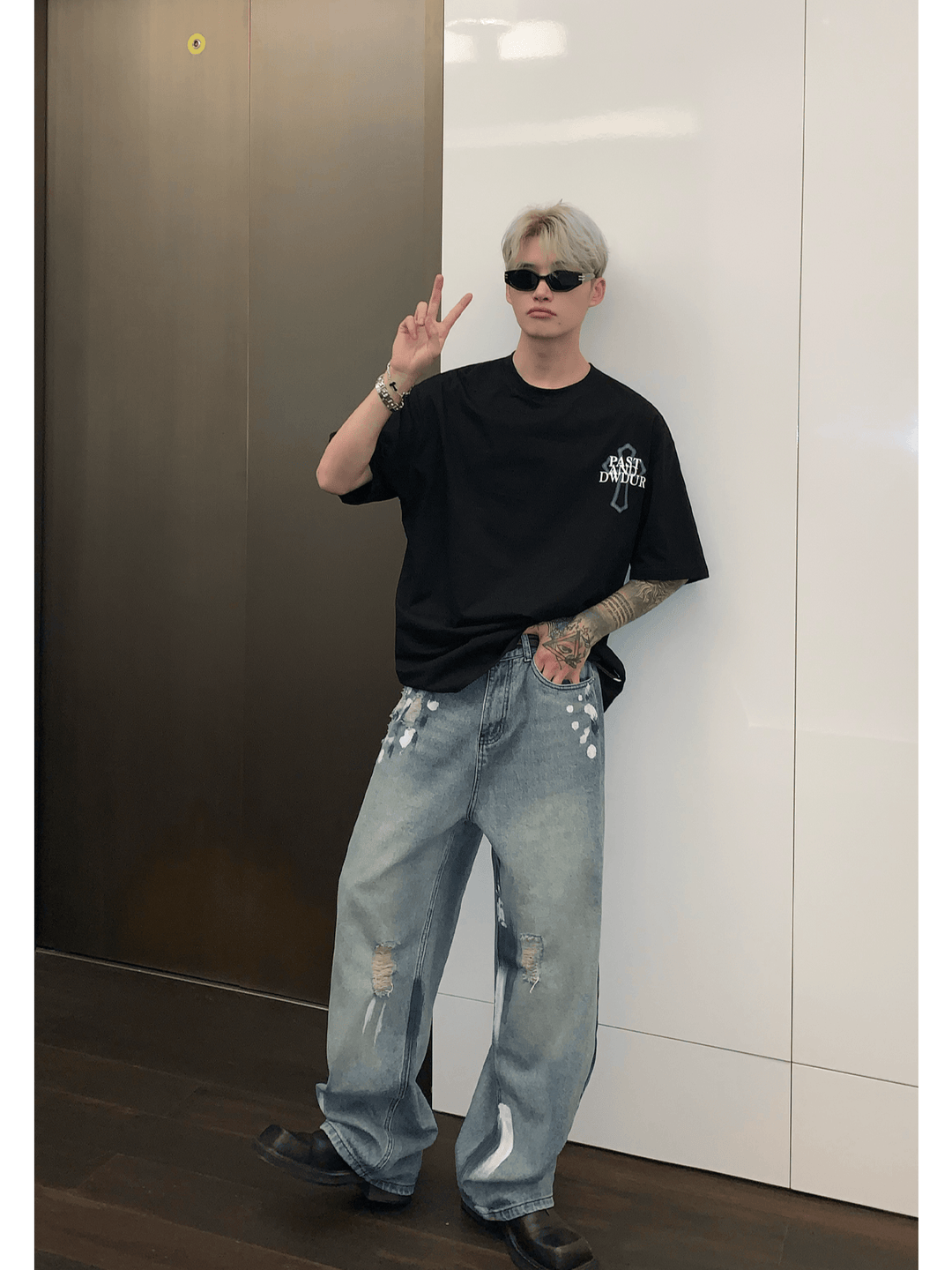 [CUIBUJU] street graffiti contrast color straight jeans st1759