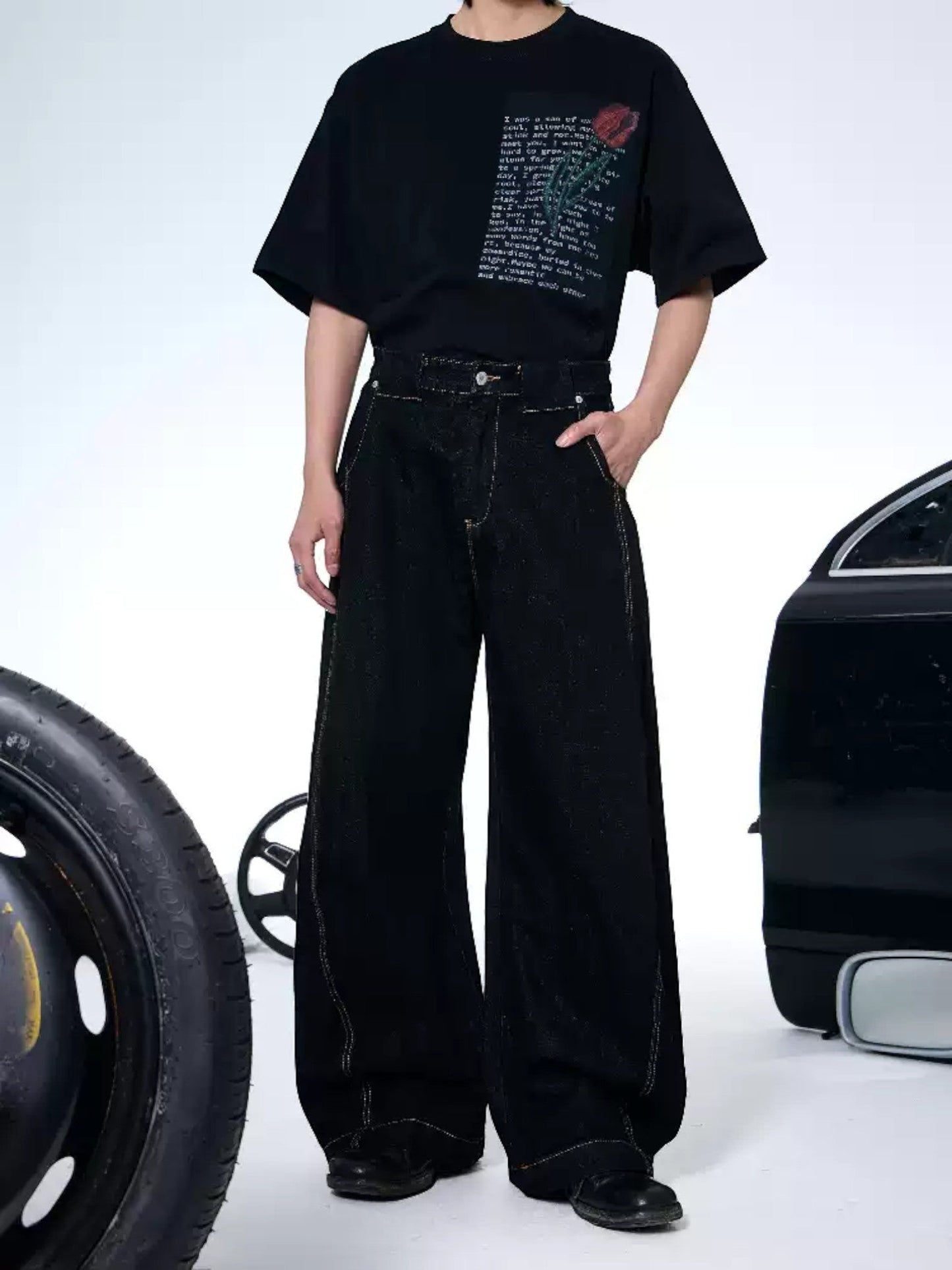 [ROGIC] BAGGY TWISTED CUT TROUSERS st5028