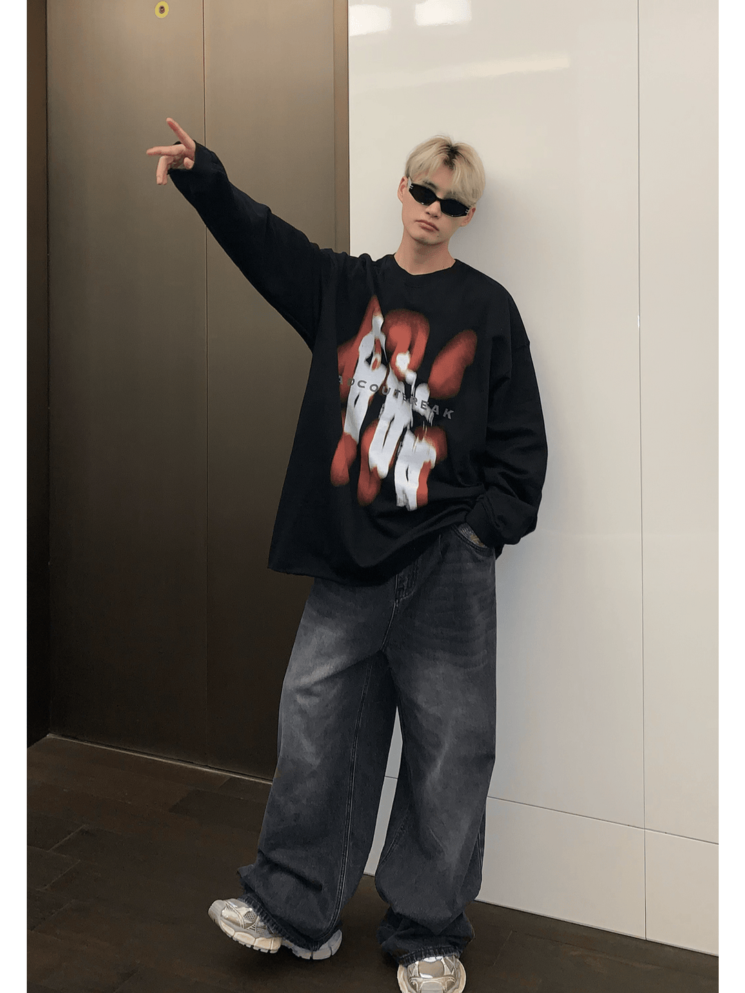 [CUIBUJU] color contrast printing sweater ST1846