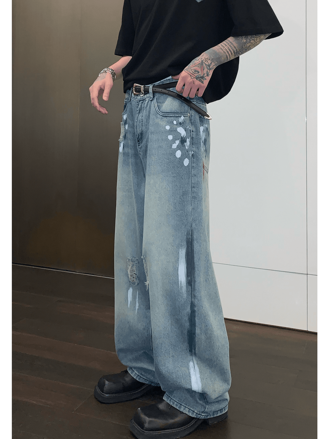 [CUIBUJU] street graffiti contrast color straight jeans st1759