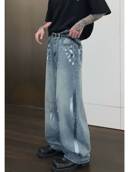 [CUIBUJU] street graffiti contrast color straight jeans st1759