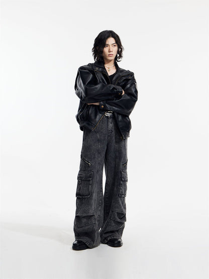 [PeopleStyle] Genderless wear silhouette fashionable leather jacket st1789