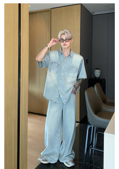 [CUIBUJU] Niche made washed denim set up st1720