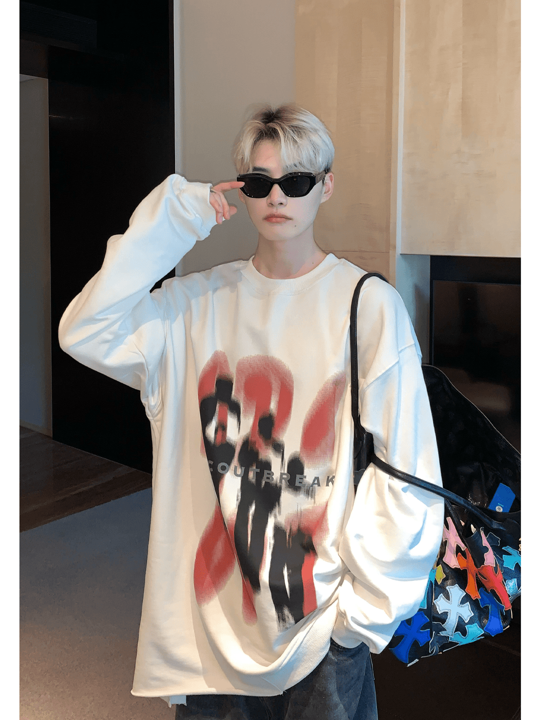 [CUIBUJU] color contrast printing sweater ST1846