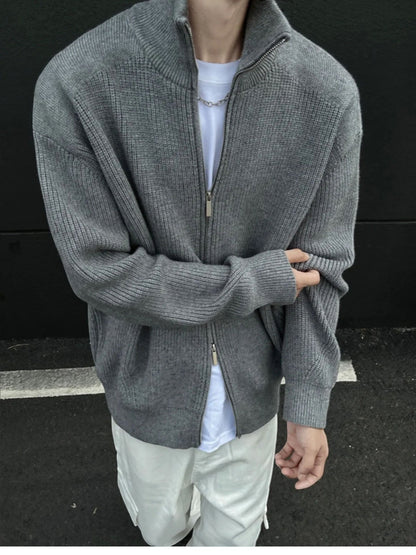[WXB] KOREAN RIBBED ZIP-UP HIGH COLLAR shirt st4010