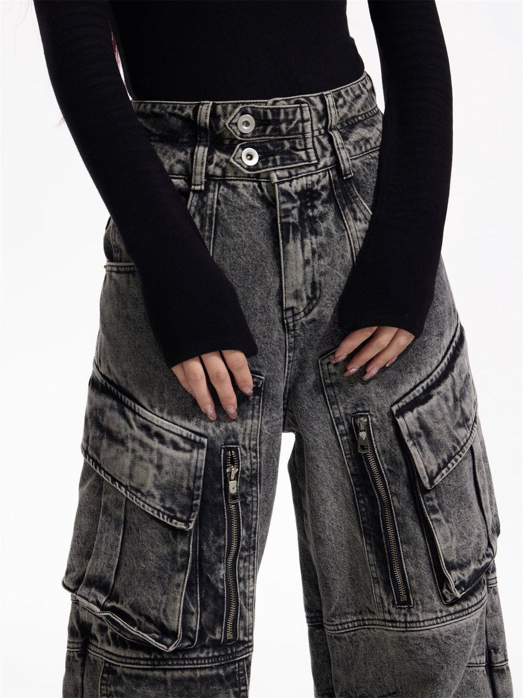 [PEOPLESTYLE] Multi-pocket wide leg casual jeans st2096