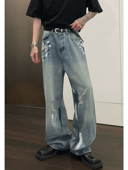 [CUIBUJU] street graffiti contrast color straight jeans st1759