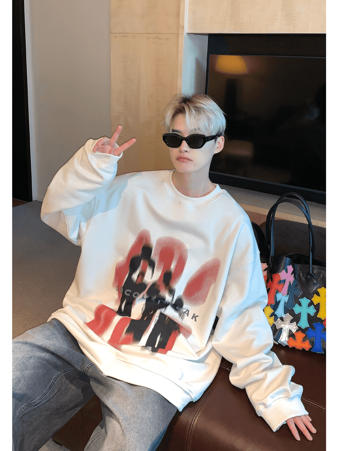 [CUIBUJU] color contrast printing sweater ST1846
