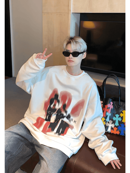 [CUIBUJU] color contrast printing sweater ST1846