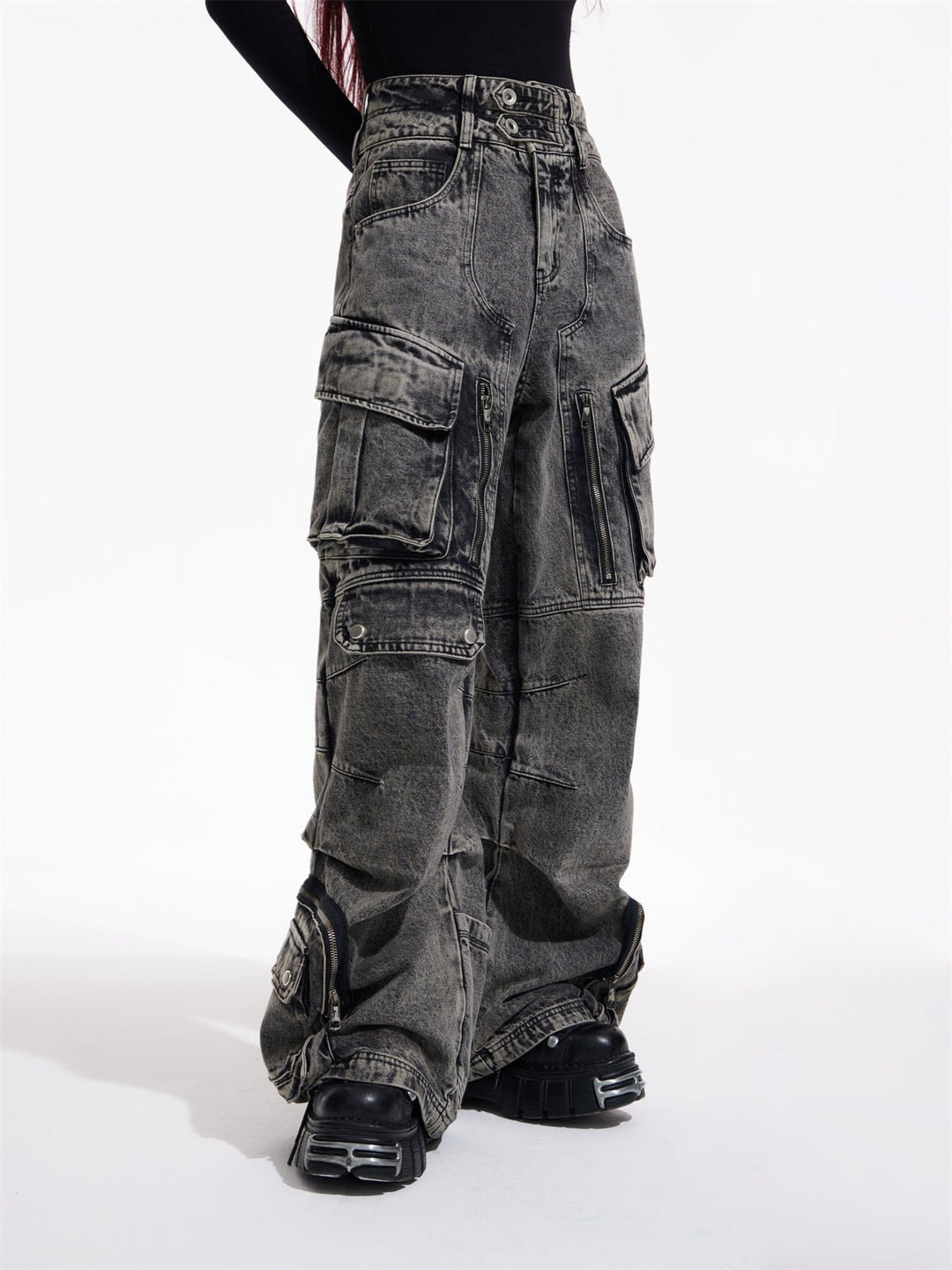 [PEOPLESTYLE] Multi-pocket wide leg casual jeans st2096