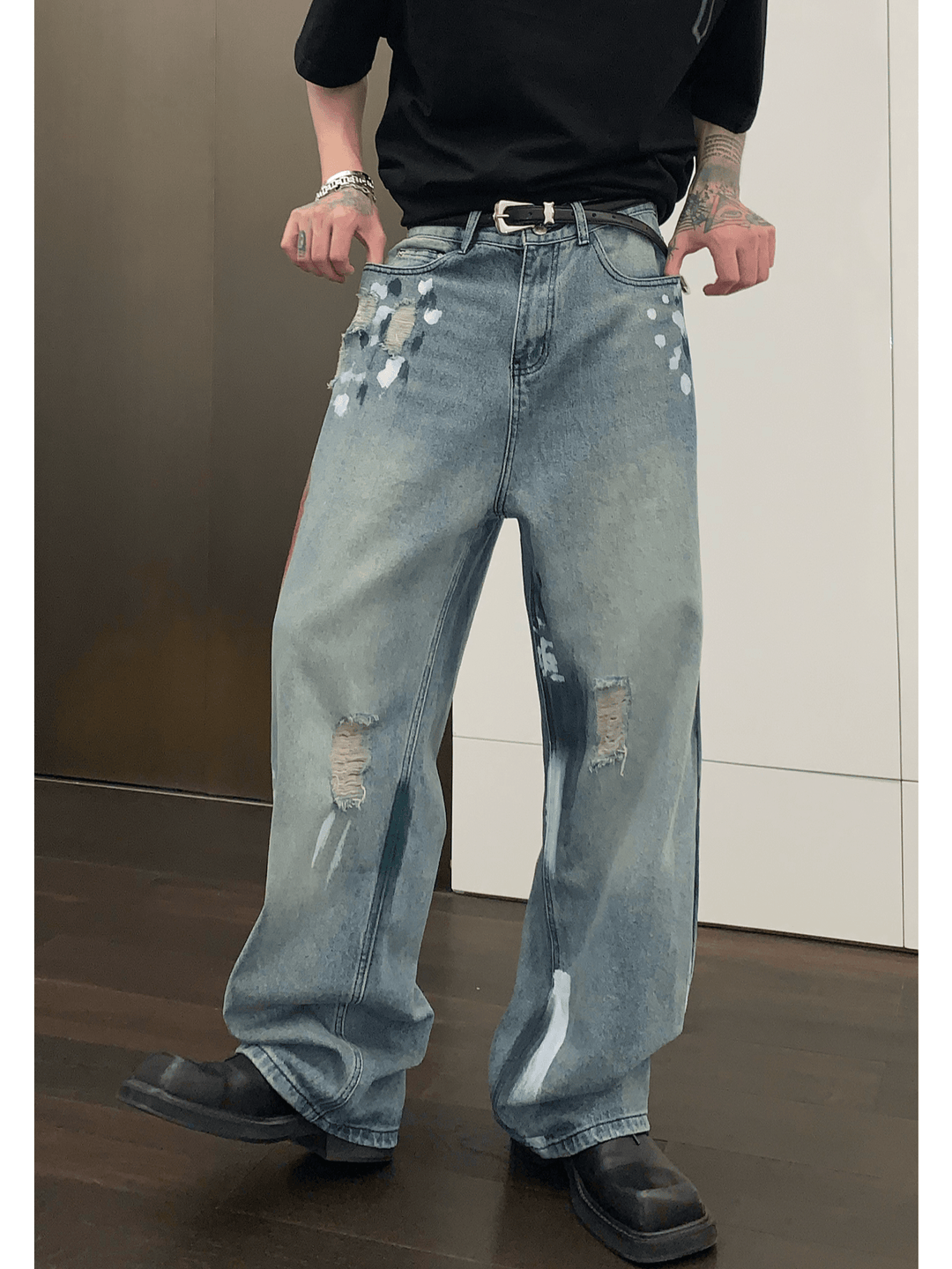 [CUIBUJU] street graffiti contrast color straight jeans st1759