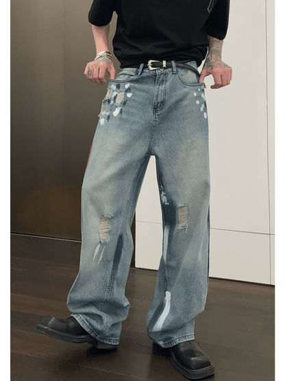 [CUIBUJU] street graffiti contrast color straight jeans st1759