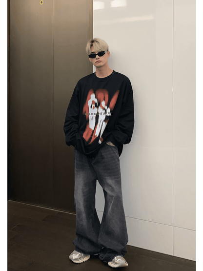 [CUIBUJU] color contrast printing sweater ST1846