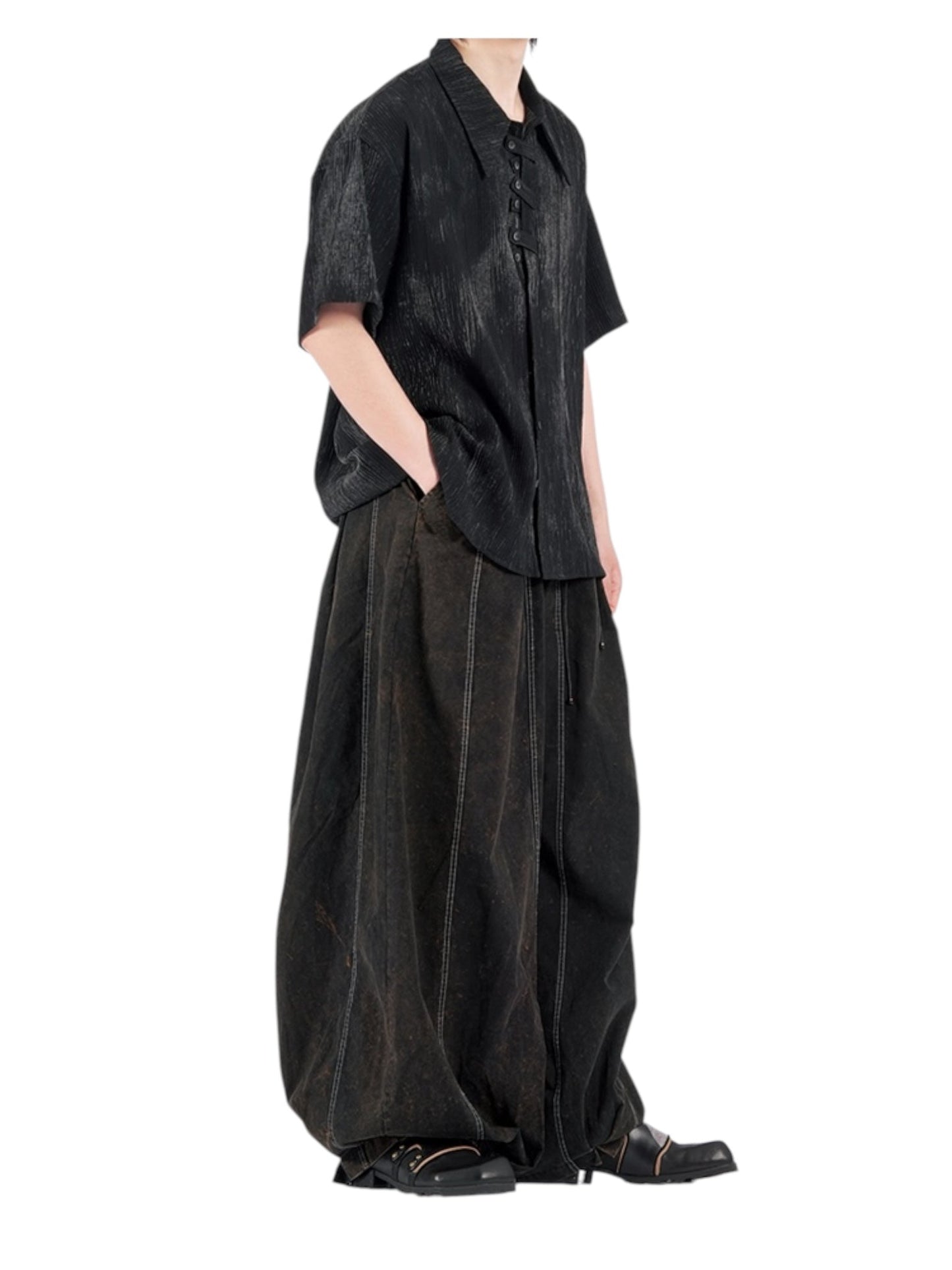 [NO SENSE] DRAPE TEXTURE COLLAR SHIRT st5019