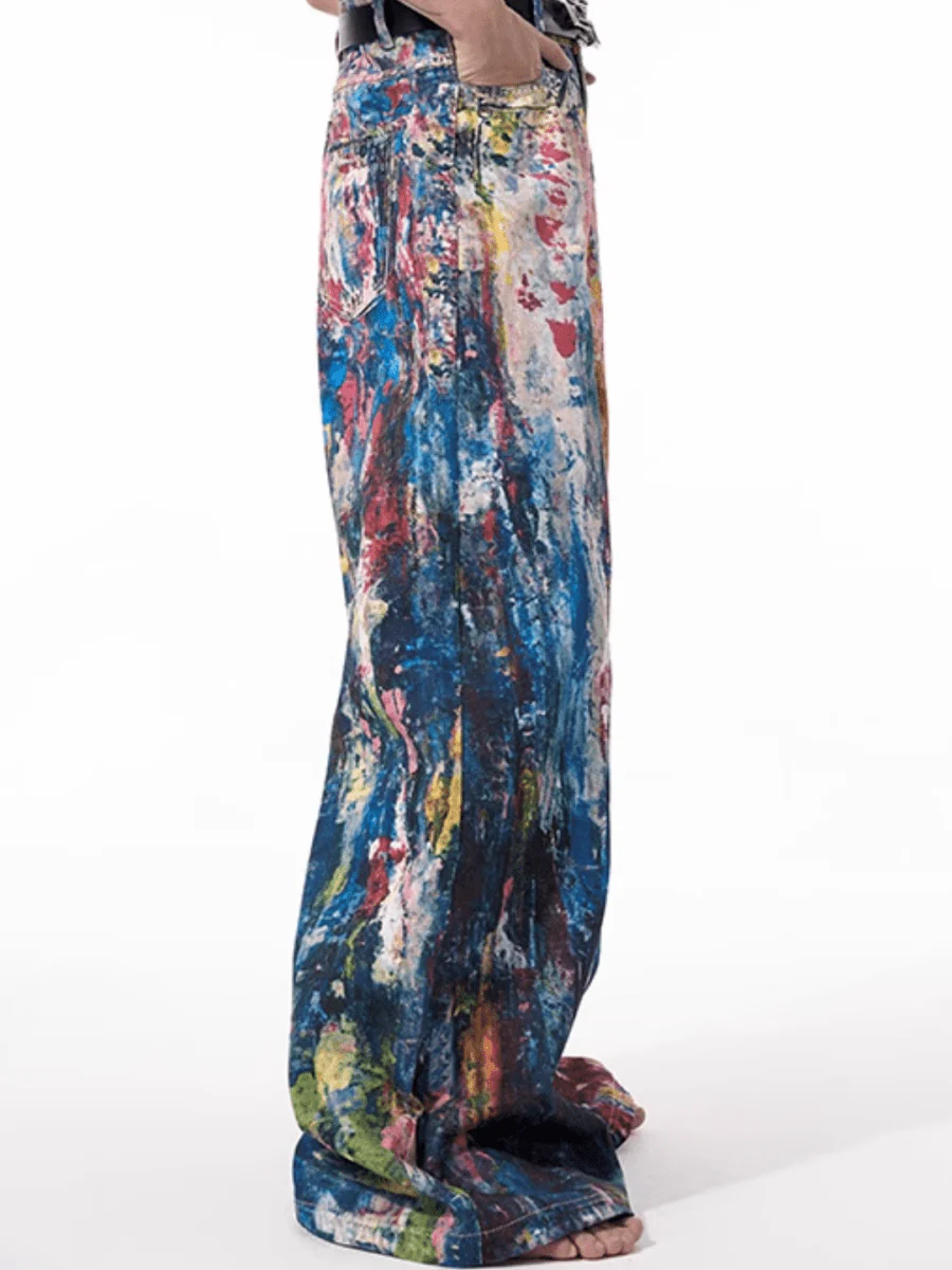 [STARTEXCEEDEND] Graffiti oil painting wide-leg jeans st1876