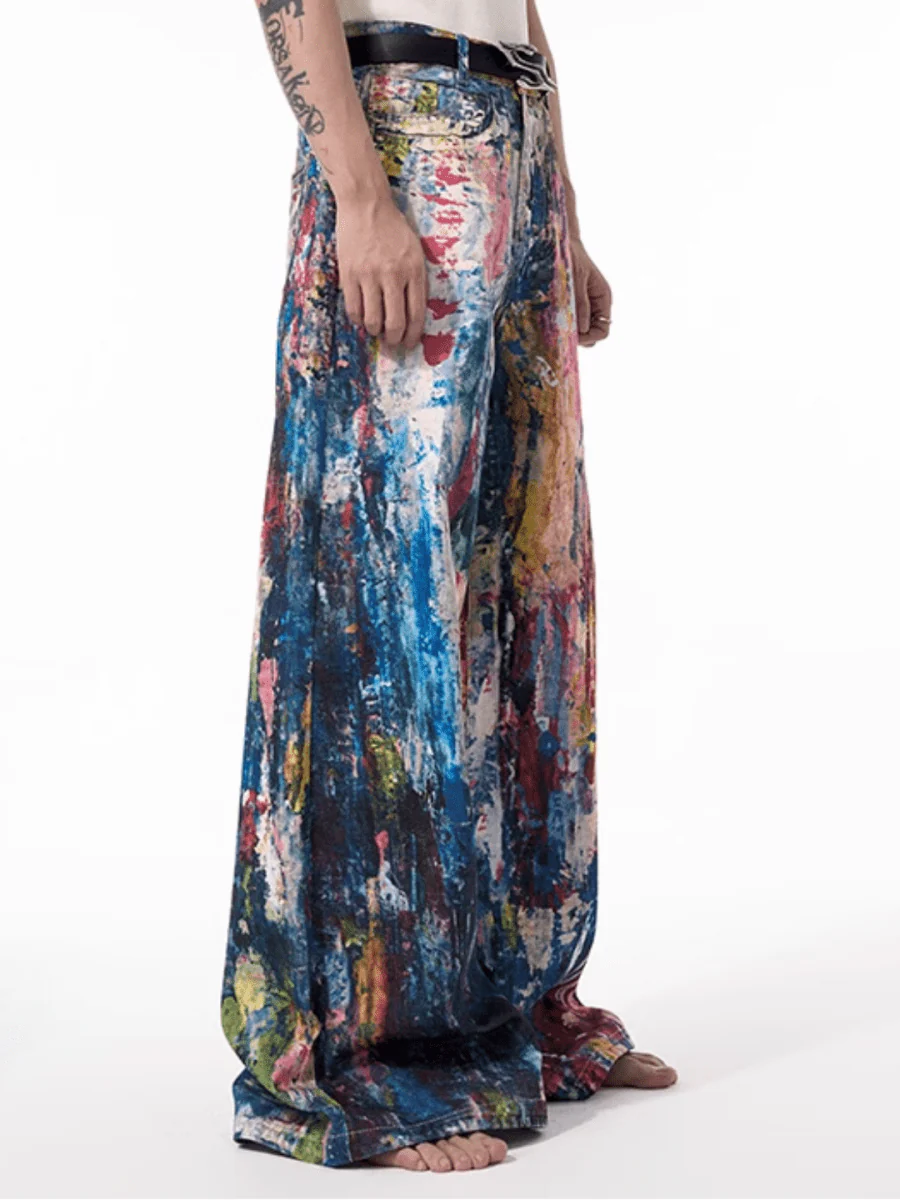 [STARTEXCEEDEND] Graffiti oil painting wide-leg jeans st1876