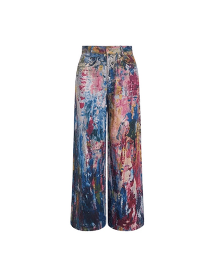 [STARTEXCEEDEND] Graffiti oil painting wide-leg jeans st1876