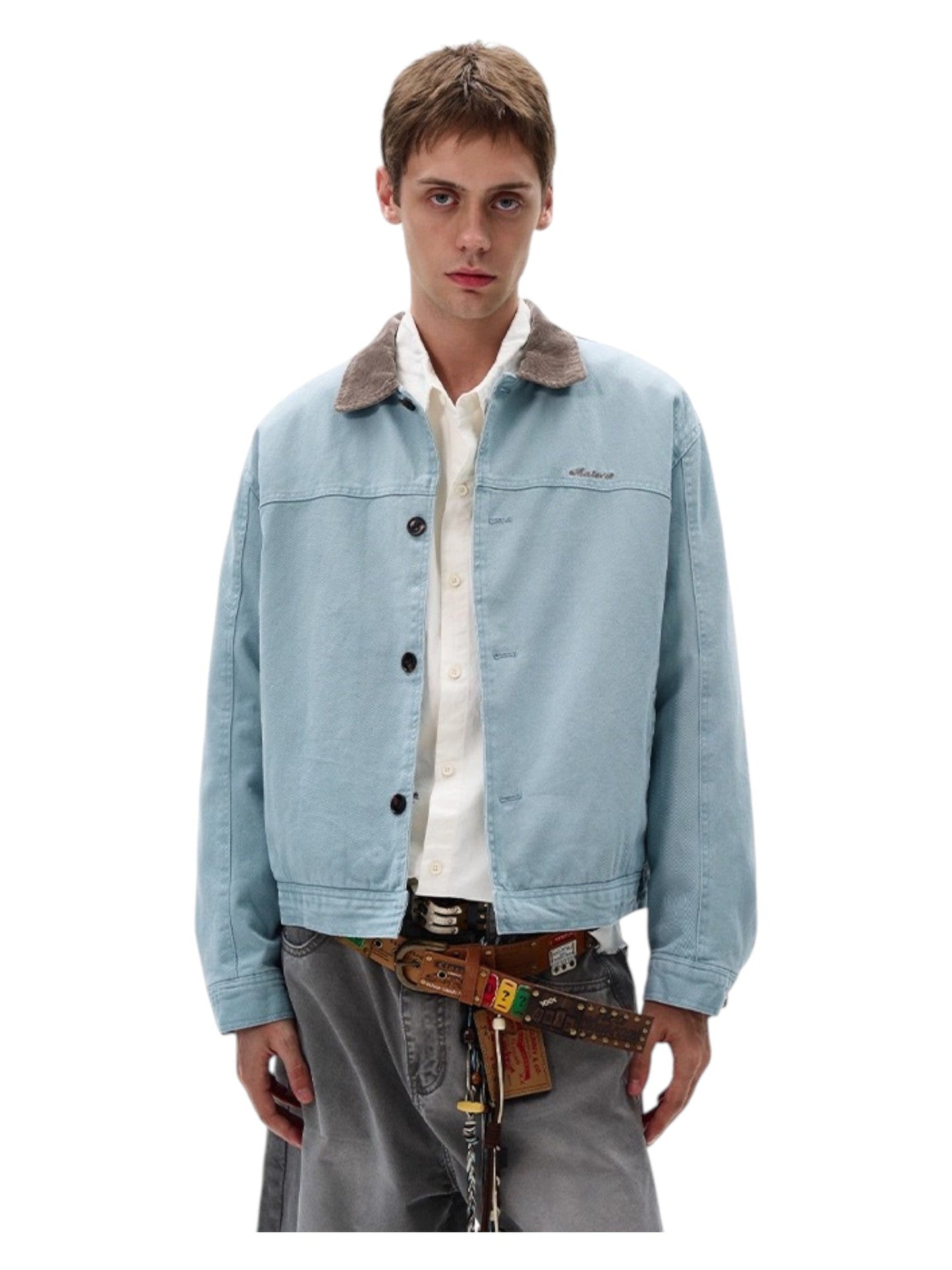[MADWITCH] WASHED RETRO CONTRAST COLLAR WORKWEAR JACKET st5036