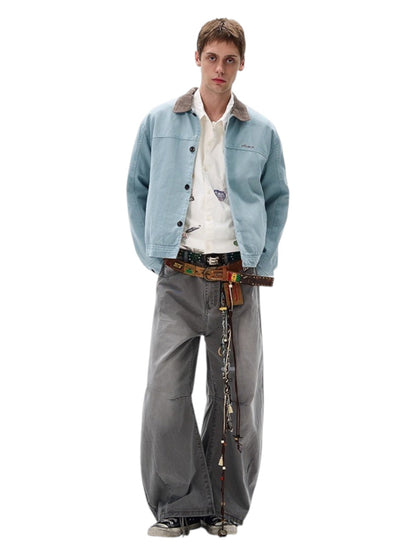 [MADWITCH] WASHED RETRO CONTRAST COLLAR WORKWEAR JACKET st5036