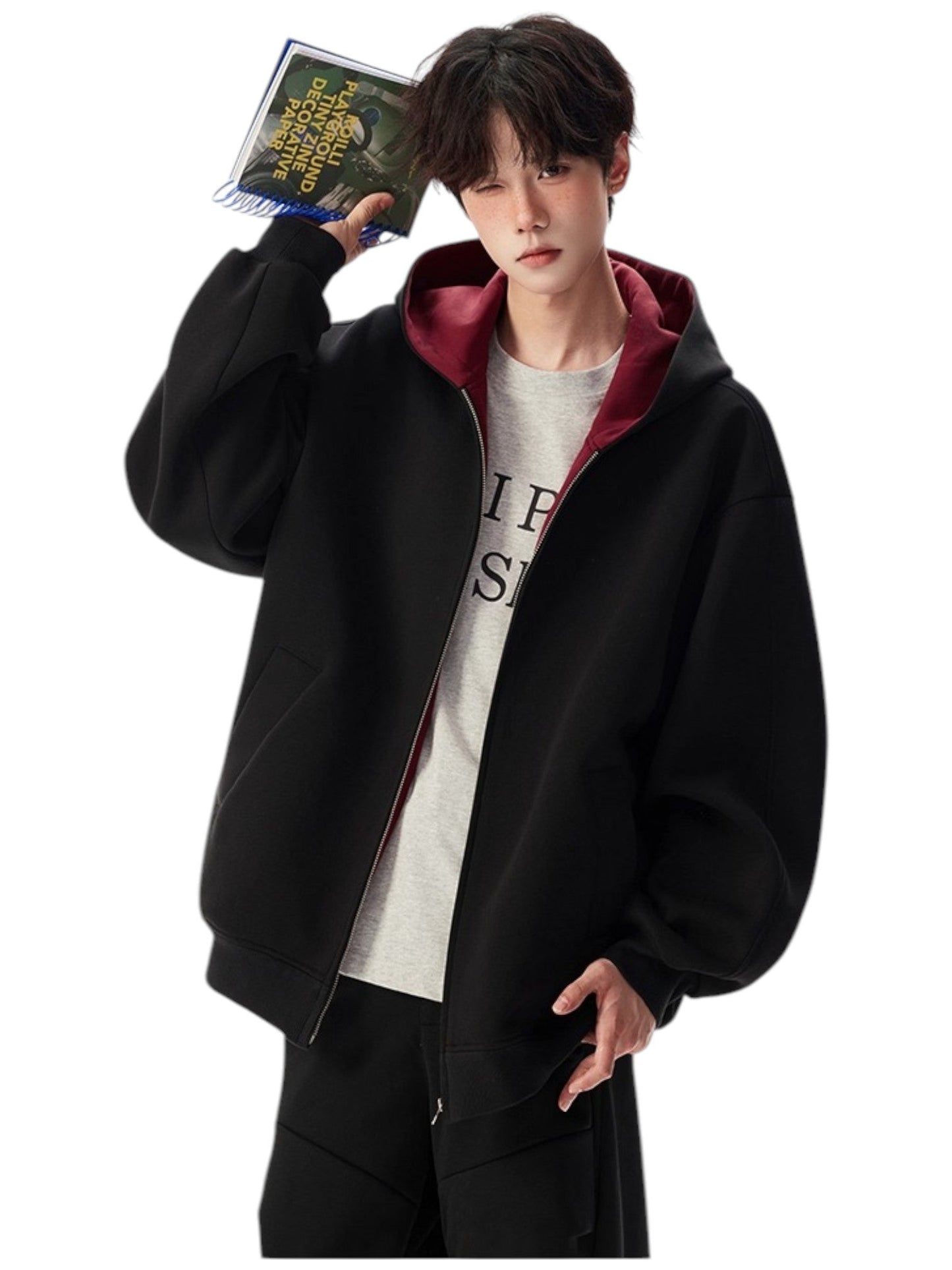 [OLD] FAUX TWO-PIECE HOODED LOOSE JACKET st5035
