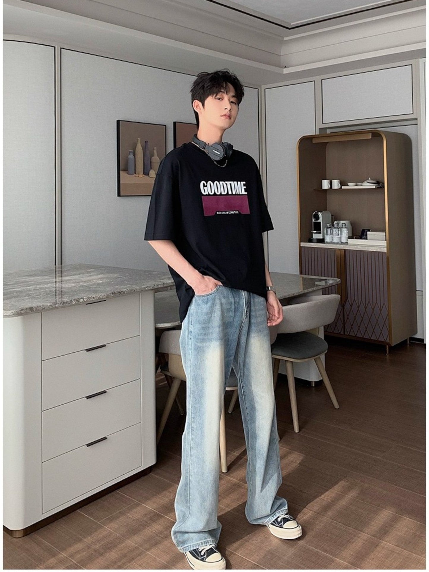 [Hualun] VINTAGE FLARE DRAPE JEANS st5036