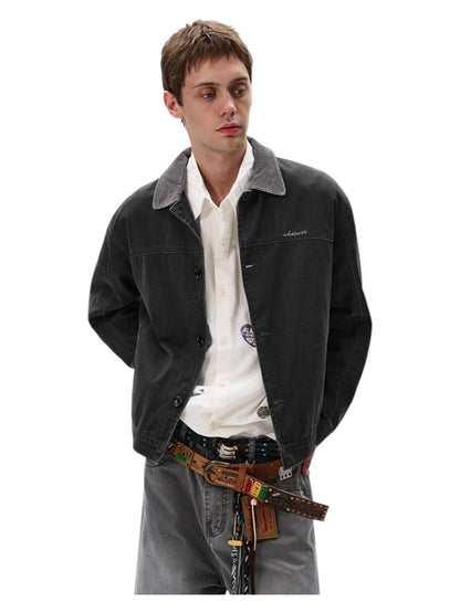 [MADWITCH] WASHED RETRO CONTRAST COLLAR WORKWEAR JACKET st5036
