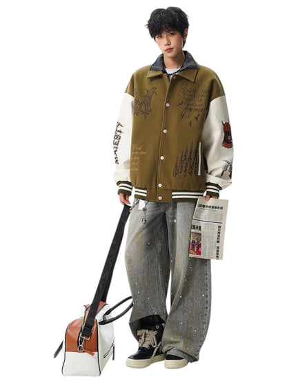 [W.K] PATCHED VARSITY EMBROIDERED JACKET st5030