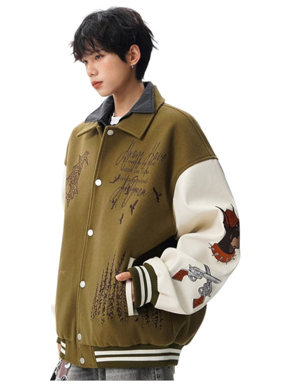 [W.K] PATCHED VARSITY EMBROIDERED JACKET st5030