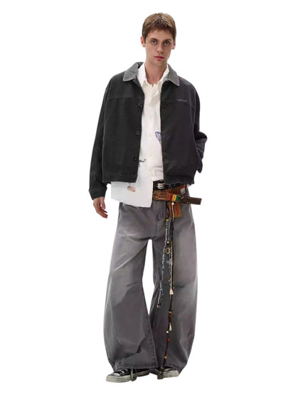 [MADWITCH] WASHED RETRO CONTRAST COLLAR WORKWEAR JACKET st5036